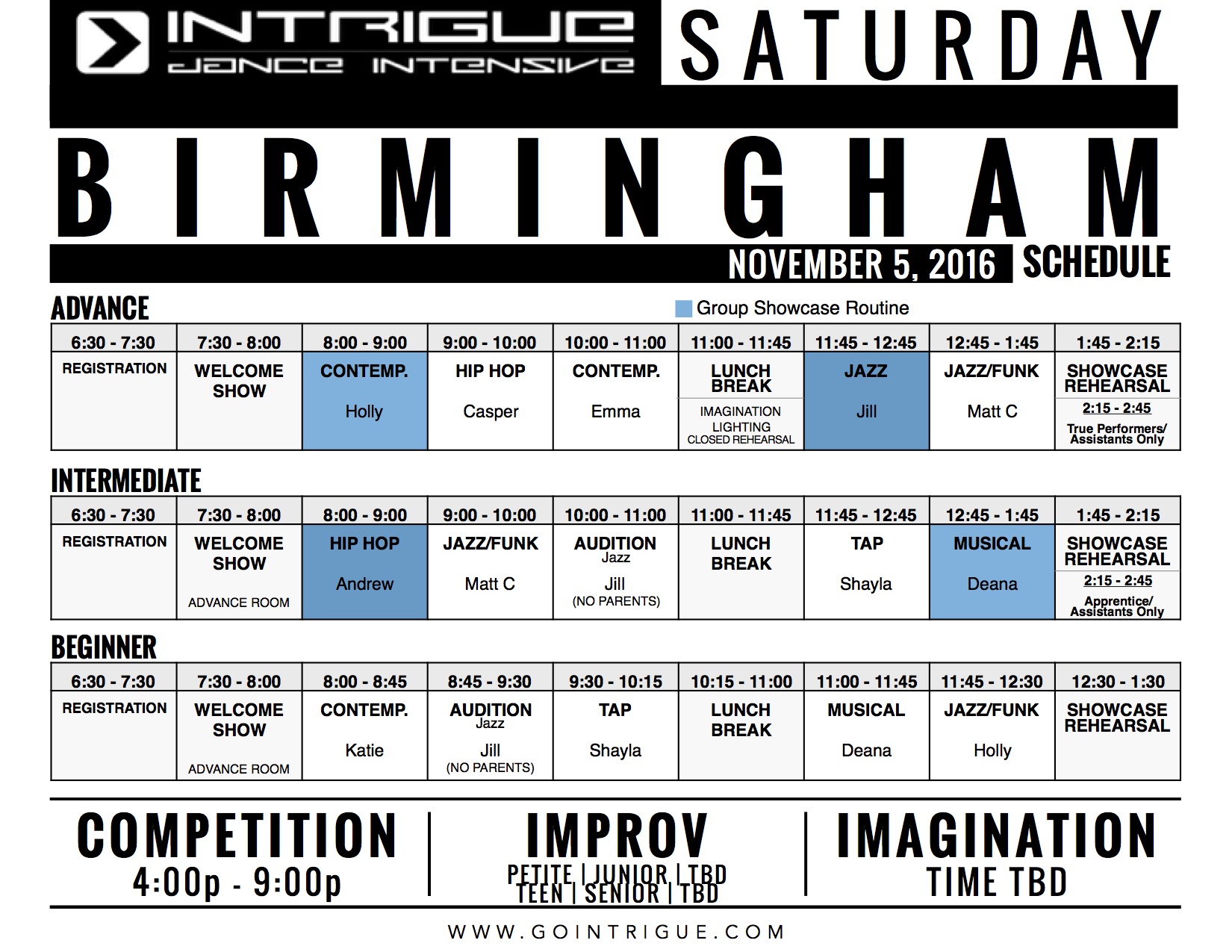 Birmingham Class Schedules 2016 Intrigue Dance Intensive